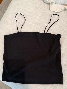 American Eagle Outfitters Black Ribbed Spaghetti Strap Crop Tank